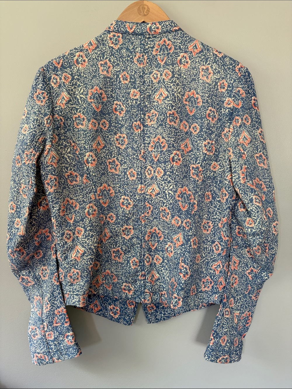 Free People Floral Blazer Jacket Size 12 Blue Coral Pink Cream Boho Cottage - Picture 7 of 8